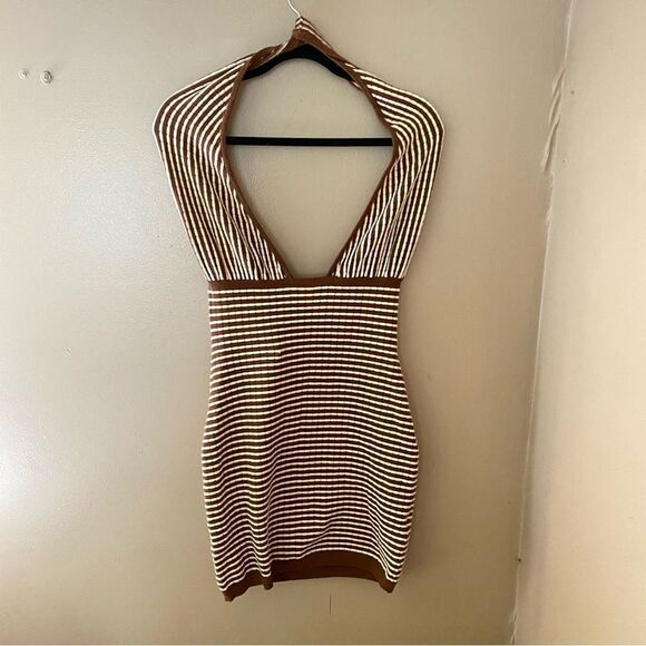 Callahan Mimi Knit Mini Dress stripes cross cross halter sold out Revolve M NWT - Picture 7 of 9